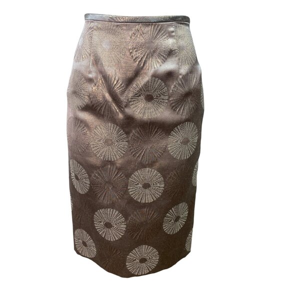 Adrianna Papell Evening Essentials Brown & Gold Brocade Pencil Skirt Size 6 - Picture 1 of 8